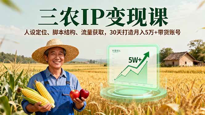 （16044期）三农IP变现课，人设定位、脚本结构、流量获取，30天打造月入5万+带货账号-九才资源网