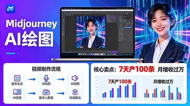 （16049期）AI绘图照片开口说话视频制作：Midjourney+数字人，7天产100条月增收过万-九才资源网