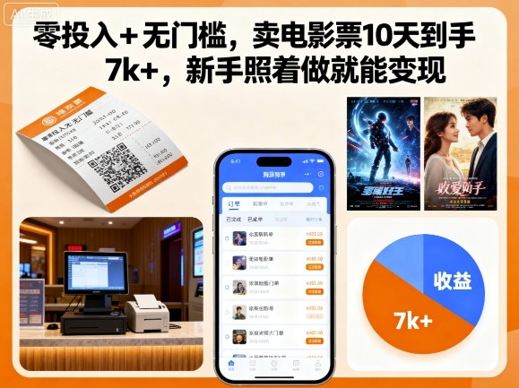 零投入+无门槛，卖电影票10天到手7k+，新手照着做就能变现【揭秘】-九才资源网