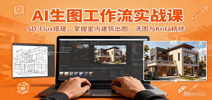 AI生图工作流实战课：SD/Flux搭建，掌握室内建筑出图、洗图与Krita精修-九才资源网