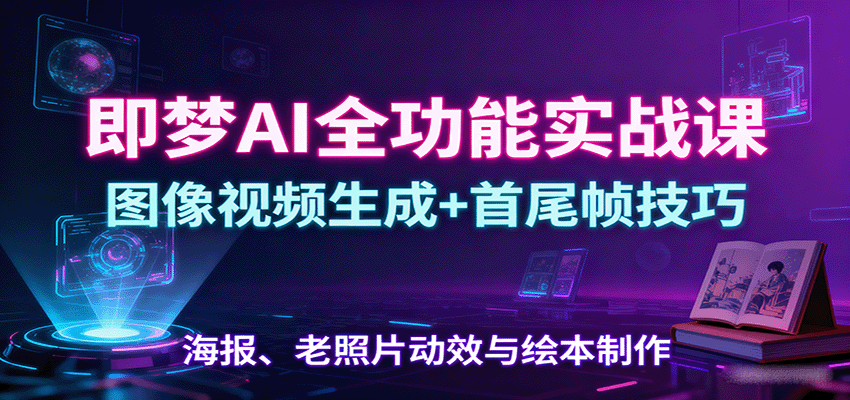 即梦AI全功能实战课：图像视频生成+首尾帧技巧，海报、老照片动效与绘本制作-九才资源网