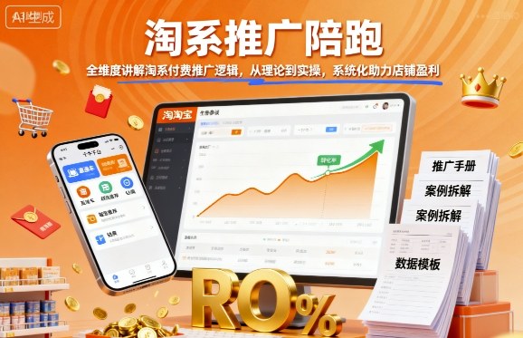淘系推广陪跑，全维度讲解淘系付费推广逻辑，从理论到实操，系统化助力店铺盈利-九才资源网