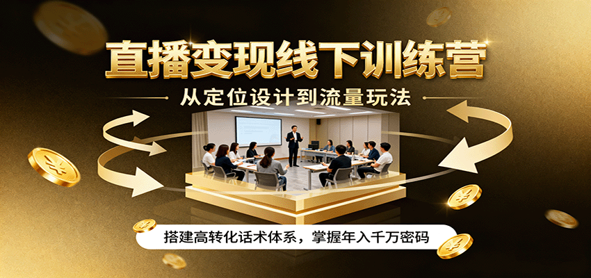 直播变现线下训练营，从定位设计到流量玩法，搭建高转化话术体系，掌握年入千万密码-九才资源网