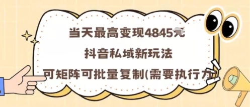 当天最高变现1k+，抖音私域新玩法，可矩阵可批量复制-九才资源网