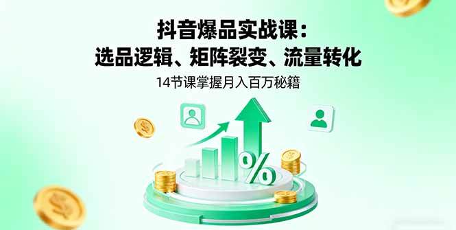 （16112期）抖音爆品实战课：选品逻辑、矩阵裂变、流量转化，14节课掌握月入百万秘籍-九才资源网