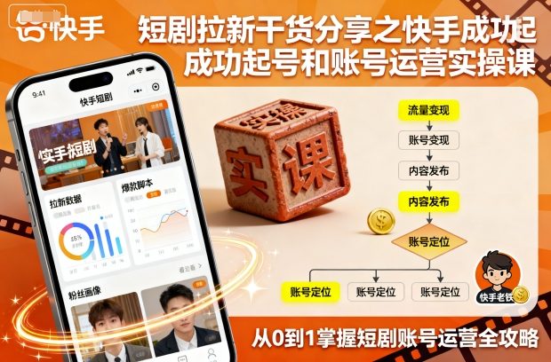 短剧拉新干货分享之快手成功起号和账号运营实操课-九才资源网