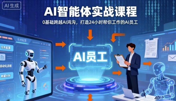 Ai智能体实战课程，0基础跨越Ai鸿沟，打造24小时帮你工作的Ai员工，打破常规，以实战定义Ai-九才资源网