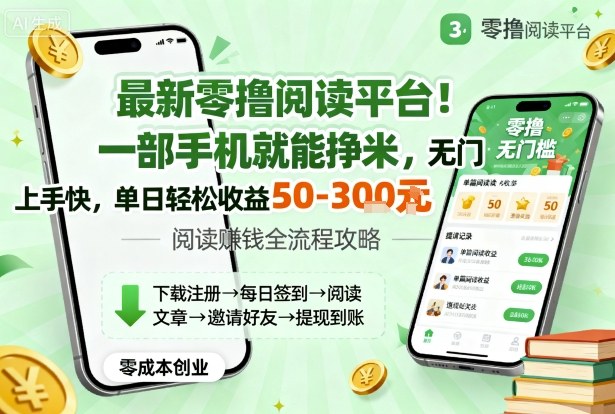 最新零撸阅读平台！一部手机就能挣米，无门槛上手快，单日轻松收益50-3张【揭秘】-九才资源网