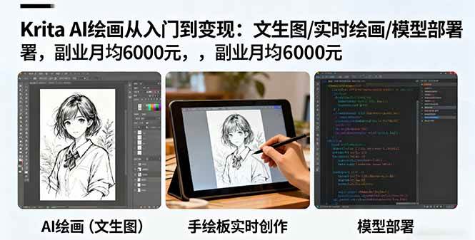 （16222期）Krita AI绘画从入门到变现：文生图/实时绘画/模型部署，副业月均6000元-九才资源网