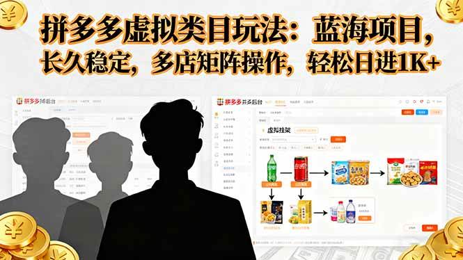（16236期）拼多多虚拟类目玩法，蓝海项目，长久稳定，多店矩阵操作，轻松日进1K+-九才资源网
