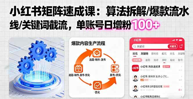 （16231期）小红书矩阵起号速成课：算法拆解/爆款流水线/关键词截流 单账号日增粉100+-九才资源网