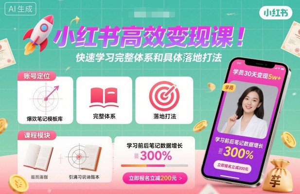 小红书高效变现课，快速学习小红书完整体系和具体落地打法-九才资源网