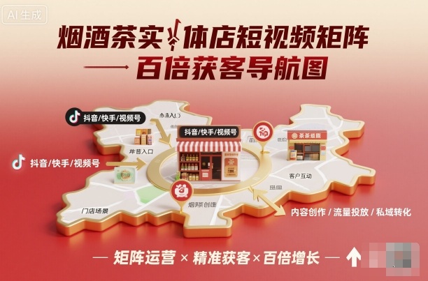 烟酒茶实体店短视频矩阵百倍获客导航图-九才资源网
