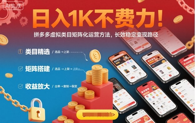 日入1K不费力！拼多多虚拟类目矩阵化运营方法，长效稳定变现路径-九才资源网