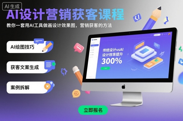 AI设计营销获客课程，教你一套用AI工具做画设计效果图，营销获客的方法-九才资源网