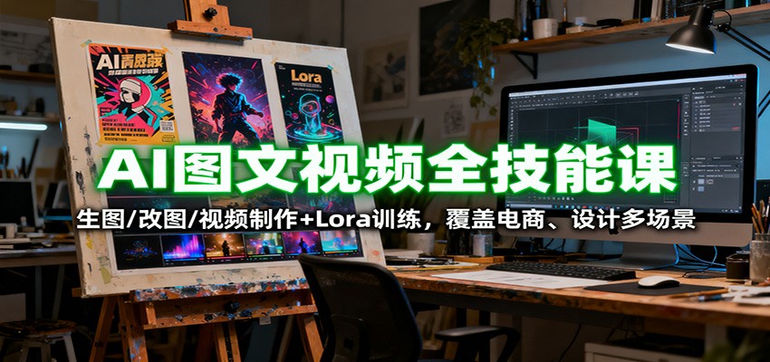 AI图文视频全技能课：生图/改图/视频制作+Lora训练，覆盖电商 、设计多场景-九才资源网