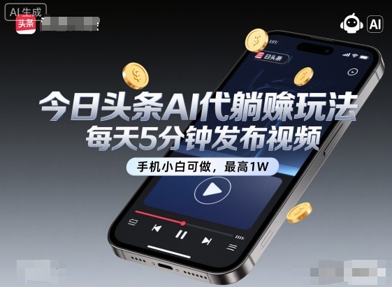 今日头条AI代躺賺玩法，每天5分钟发布视频，手机小白可做，最高1W+【揭秘】-九才资源网
