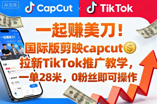 一起賺美刀！国际版剪映capcut拉新TikTok推广教学，一单28米，0粉丝即可操作（附推广入口和教学）-九才资源网