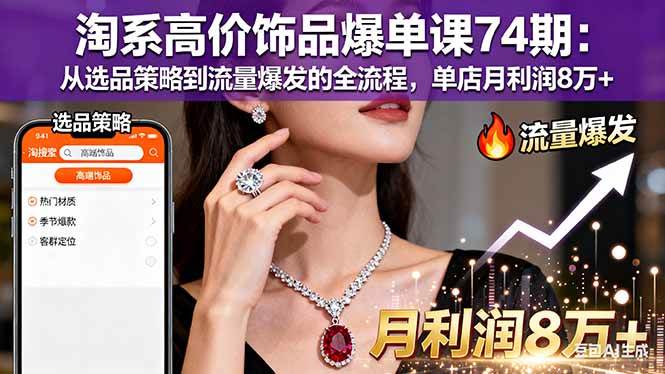 （16351期）淘系高价饰品爆单课74期：从选品策略到流量爆发的全流程，单店月利润8万+-九才资源网