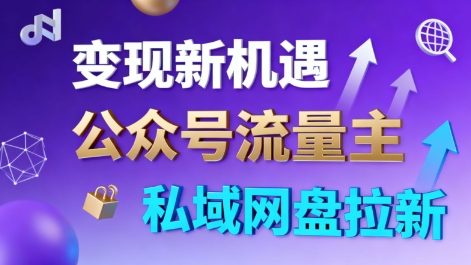公众号流量主+私域网盘拉新，多方式变现，简单易上手，当天就有收益-九才资源网