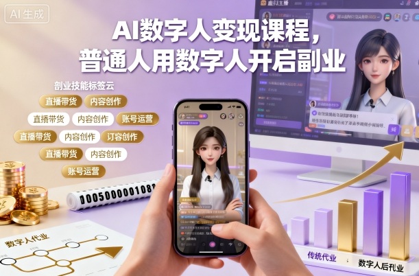 AI数字人变现课程，普通人用数字人开启副业-九才资源网