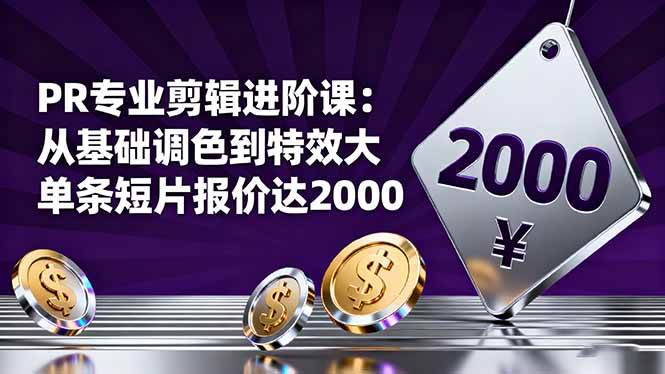 （16381期）PR专业剪辑进阶课：从基础调色到特效大片的进阶技能，单条短片报价达2000-九才资源网