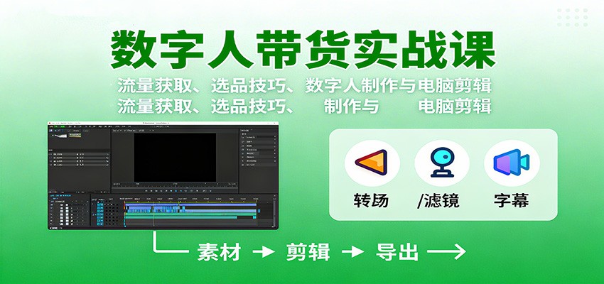 数字人变现实战课：流量获取、选品技巧、数字人制作与电脑剪辑-九才资源网