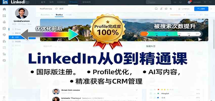 LinkedIn从0到精通课：国际版注册，Profile优化，AI写内容，精准获客与CRM管理-九才资源网