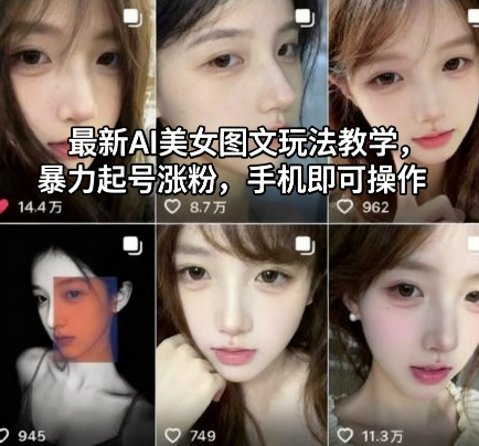最新AI美女图文玩法教学，暴力起号涨粉，手机即可操作-九才资源网