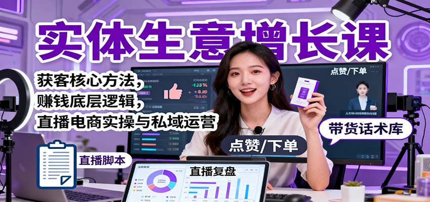 实体生意增长课：获客核心方法，赚钱底层逻辑，直播电商实操与私域运营-九才资源网
