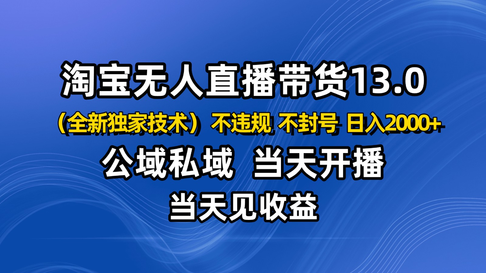 淘宝无人直播13.0，公域私域技术，不封号，不违规 布局下半年旺季赛道，日入2000+-九才资源网