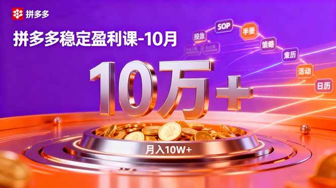 （16413期）拼多多稳定盈利课-10月，强付费SOP+微付费高投产+活动矩阵，单店月入10万+-九才资源网