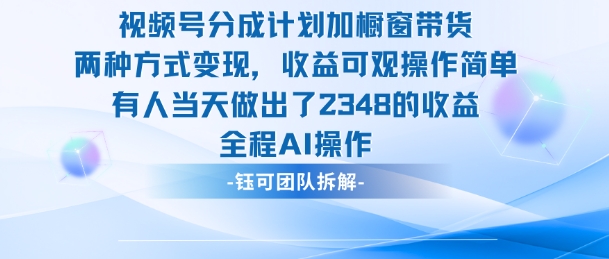 新玩法，视频号分成计划+橱窗带货，有人当天做出了2348的收益-九才资源网