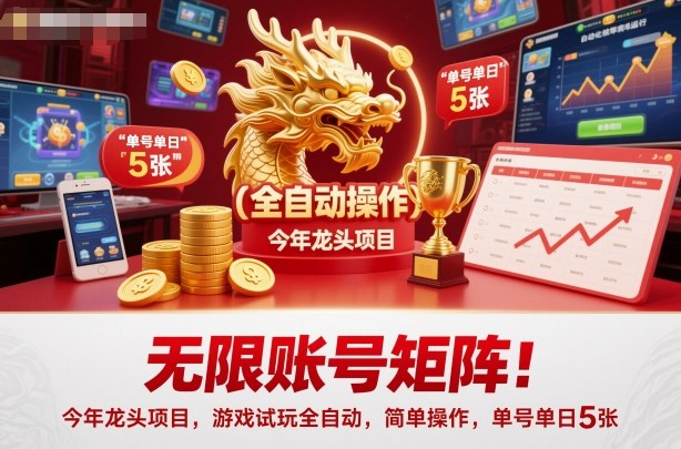 无限账号矩阵！今年龙头项目，游戏试玩全自动，简单操作，单号单日5张【揭秘】-九才资源网