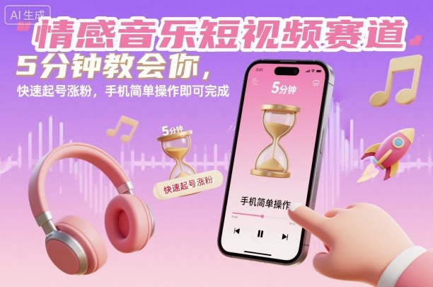 情感音乐短视频赛道，5分钟教会你，快速起号涨粉，手机简单操作即可完成-九才资源网