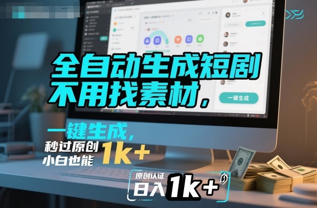 全自动生成短剧，不用找素材，不用剪辑，一键生成，秒过原创，小白也能轻松日入1k+【揭秘】-九才资源网