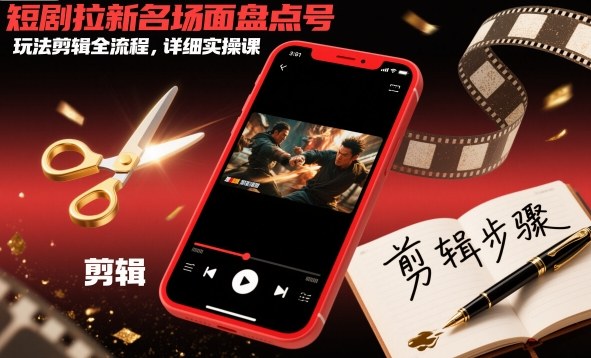 短剧拉新名场面盘点号玩法剪辑全流程，详细实操课-九才资源网