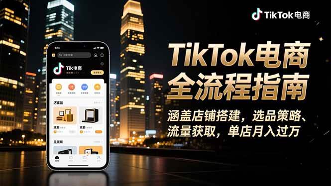 （16524期）TikTok电商全流程指南，涵盖店铺搭建、选品策略、流量获取，单店月入过万-九才资源网