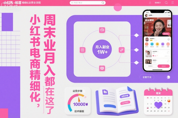 小红书电商精细化运营全流程，周末副业月入1W+，全套方法都在这了-九才资源网