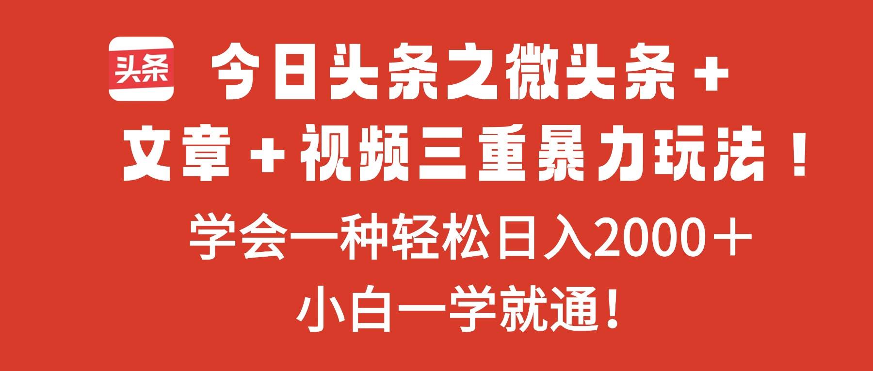 （16556期）今日头条之微头条＋文章＋视频三重暴力玩法，学会一种轻松日入2000＋，…-九才资源网