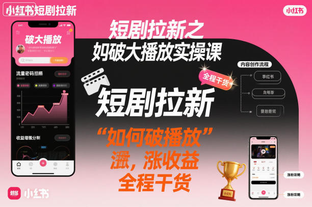 短剧拉新之小红书如何破大播放实操课，如何破播放，涨收益，全程干货-九才资源网