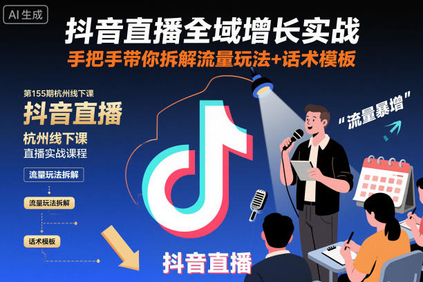 抖音直播全域增长实战第155期杭州线下课，手把手带你拆解流量玩法+话术模板-九才资源网