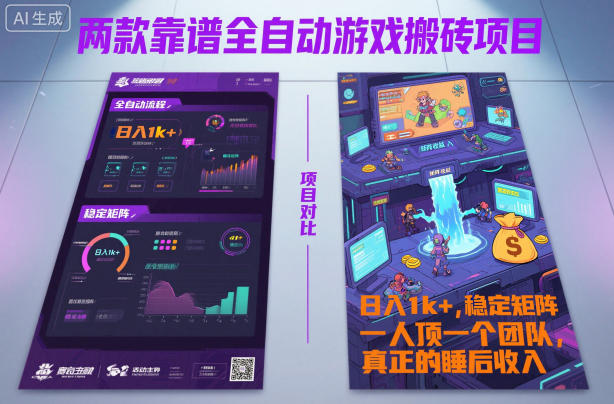 两款靠谱全自动游戏搬砖项目，日入1k+，稳定可矩阵，一人顶一个团队，真正的睡后收入【揭秘】-九才资源网