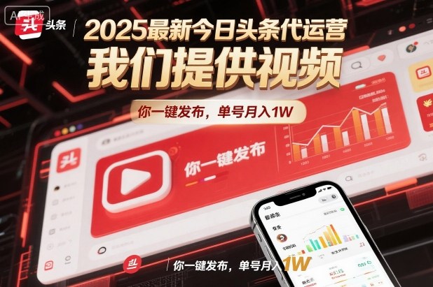 2025最新今日头条代运营，我们提供视频，你一键发布，单号月入1W【揭秘】-九才资源网