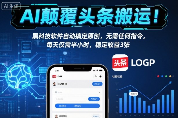 AI颠覆头条搬运！黑科技软件自动搞定原创，无需任何指令。每天仅需半小时，稳定收益3张【揭秘】-九才资源网