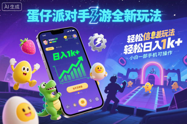 蛋仔派对手游全新玩法，轻松日入1k+，风口信息差玩法，当天见收益，小白一部手机可操作-九才资源网