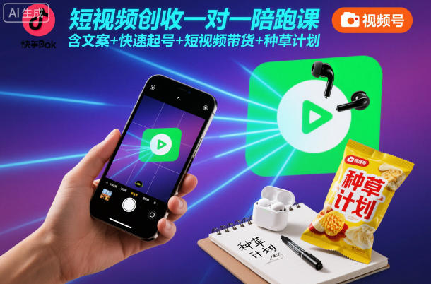 短视频创收一对一陪跑课，含文案+快速起号+短视频带货+种草计划-九才资源网