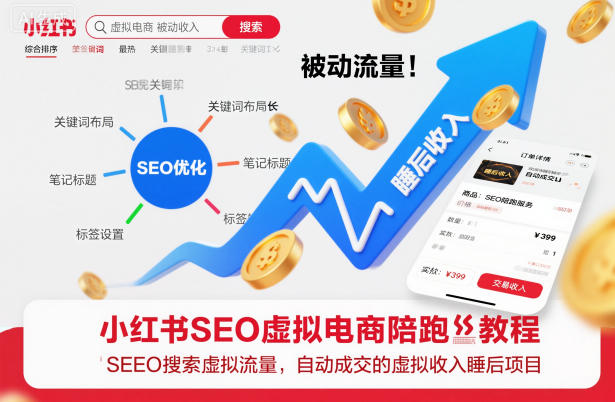 小红书SEO虚拟电商陪跑教程，实现seo搜索被动流量，自动成交的被动收入睡后项目-九才资源网