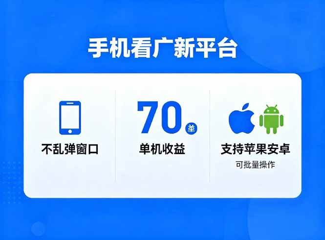 （16710期）看广新平台，不乱弹窗口，单机做到了70加，支持苹果和安卓可批量，做到了日入1万+-九才资源网