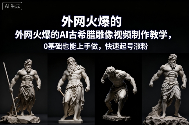 外网火爆的AI古希腊雕像视频制作教学，0基础也能上手做，快速起号涨粉-九才资源网